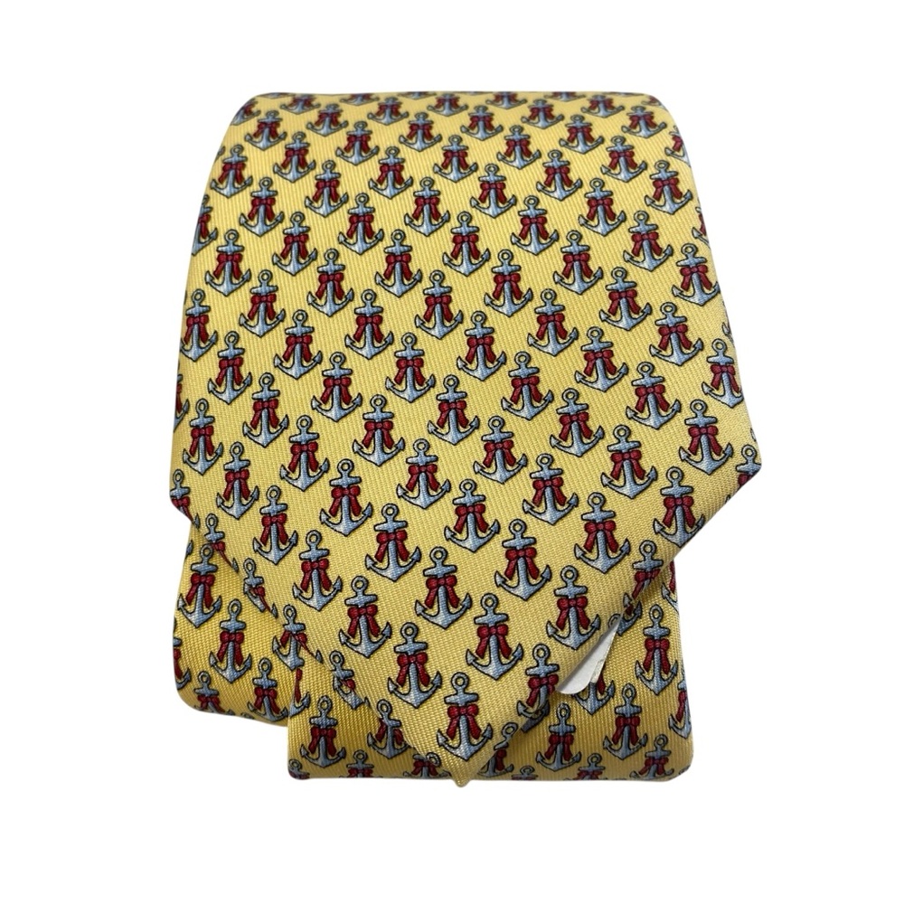Vineyard Vines Anchor‎ Nautical Rare Red Bow Silk Necktie Youth Yellow 49" USA